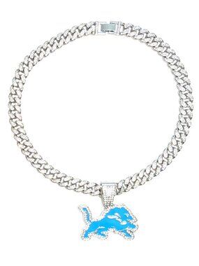 Lion Necklace - Blue with 20-inch silver chain, hip-hop style with gem links